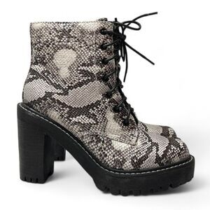 MADDEN GIRL Archiee Snake Print Heeled Combat Boots Lace Up, NEW! Size 7.5